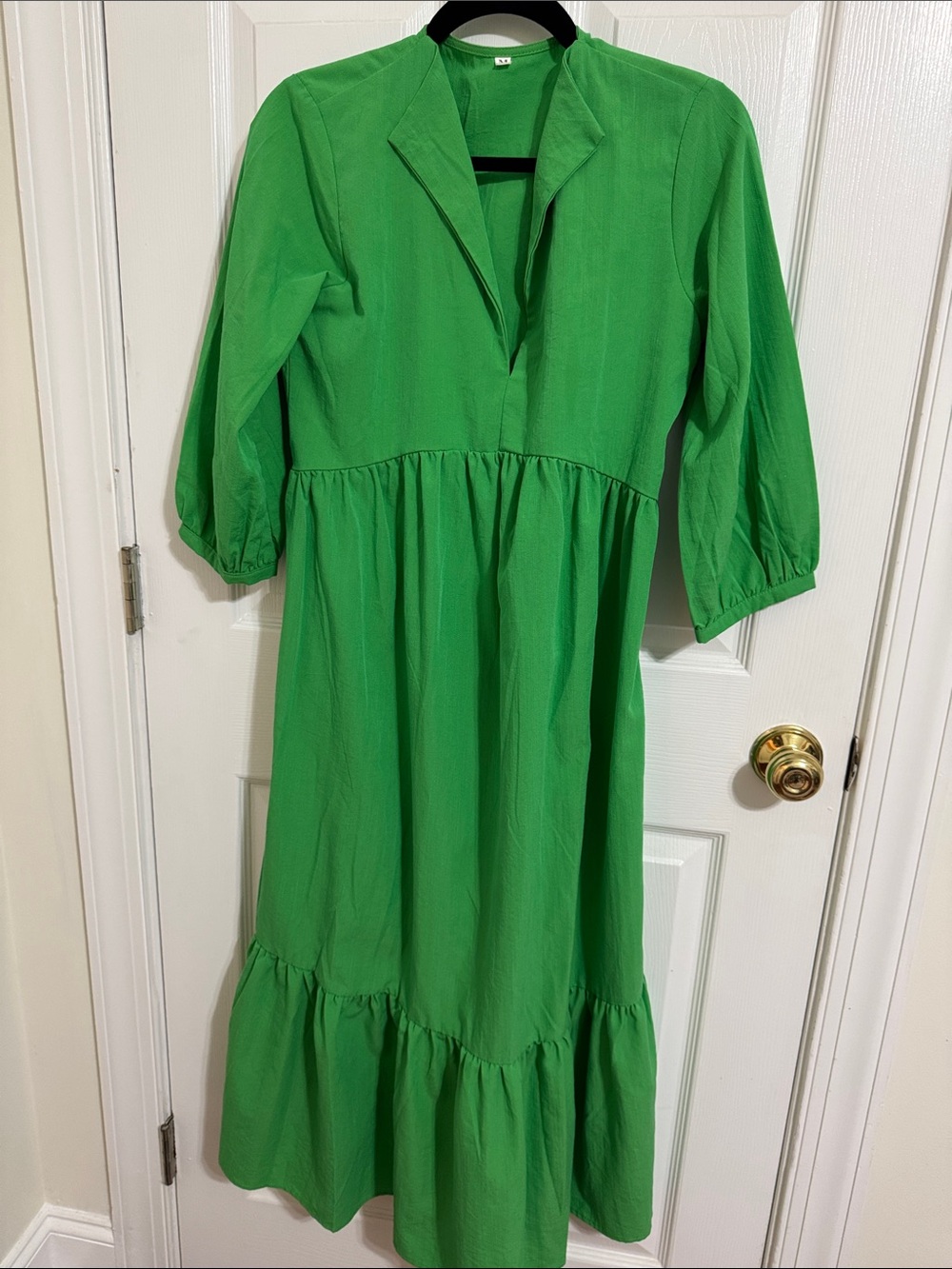 Bright Green Midi Dress with V-Neck